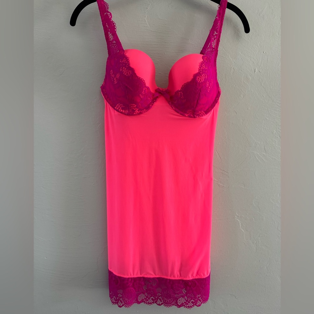 VS Coral and Purple Lace Chemise